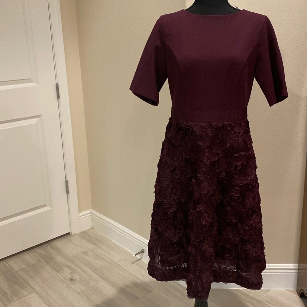 Isaac Mizrahi burgundy wine, a line flare dress cocktail NWT